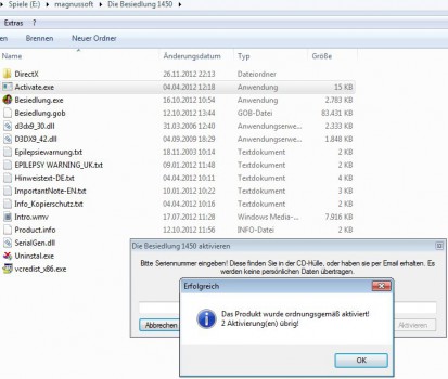 Internet-Aktivierung bei magnussoft Spielen