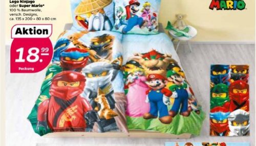 Super Mario oder Lego Ninjago Bettwäsche und Handtuch im Netto